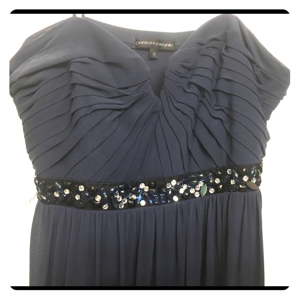Navy blue dress with rhinestone embellishment